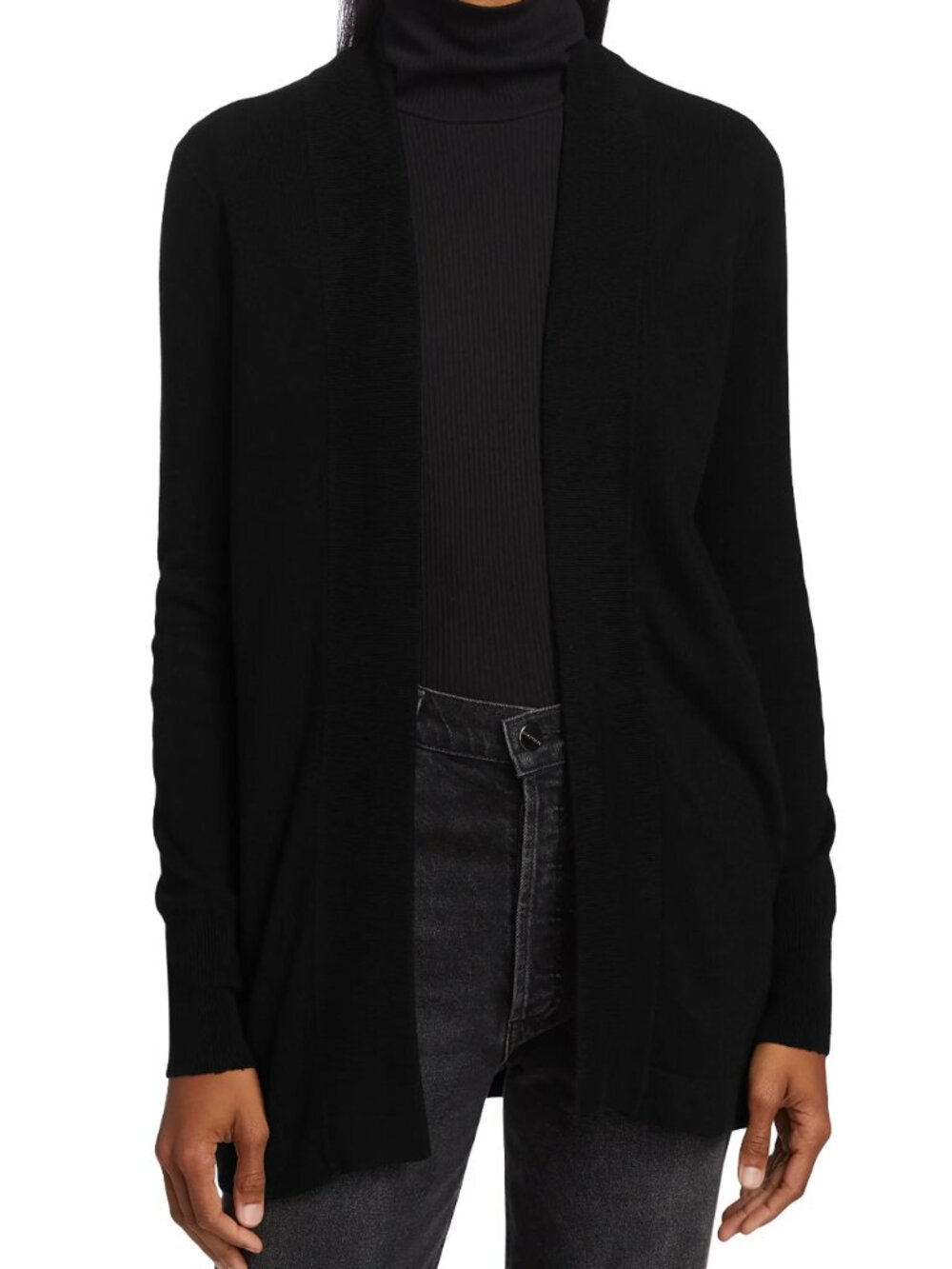 Majestic Filatures Women's Black Double-Face Open Cardigan Sweater Size 2/S